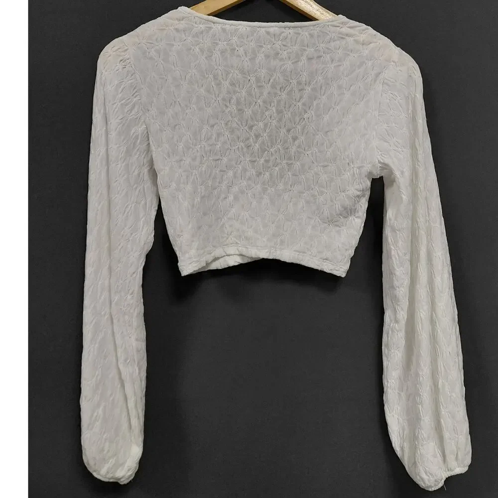 Zara White Smocked V-Neck Knit Lightweight Blouse Women Size S